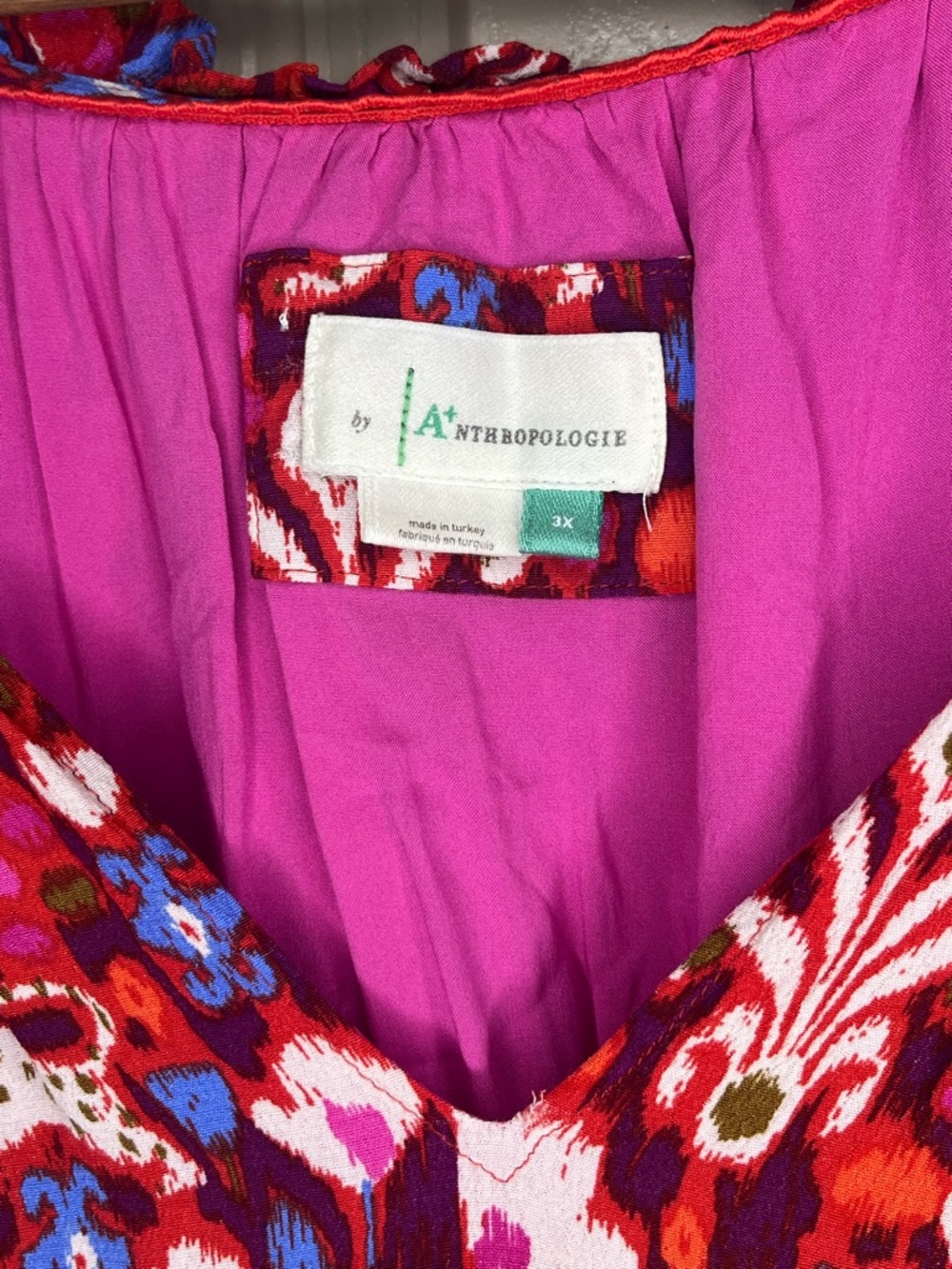Anthropologie 3X Pink and Burgundy Robin Tiered Floral V-Neck Mini Dress, Boho - Picture 3 of 6